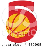 Poster, Art Print Of Retro Yellow And Red Basketball In The Number Five