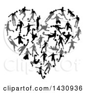 Poster, Art Print Of Heart Made Of Black Silhouetted Soccer Players In Action