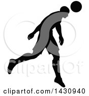 Poster, Art Print Of Black Silhouetted Male Soccer Player Head Passing