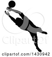 Poster, Art Print Of Black Silhouetted Male Soccer Player Goal Keeper Catching The Ball