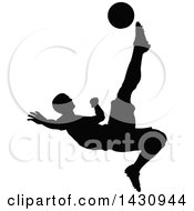 Poster, Art Print Of Black Silhouetted Male Soccer Player Kicking