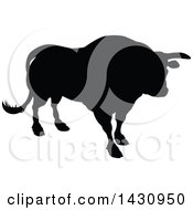 Clipart Of A Black Silhouetted Bull Cow Royalty Free Vector Illustration