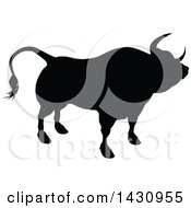 Clipart Of A Black Silhouetted Bull Cow Royalty Free Vector Illustration