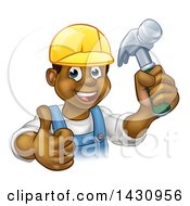 Poster, Art Print Of Cartoon Happy Black Male Carpenter Holding A Hammer And Giving A Thumb Up