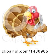 Poster, Art Print Of Thanksgiving Turkey Bird Holding Silverware