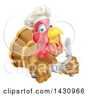 Poster, Art Print Of Thanksgiving Turkey Bird Wearing A Chef Hat And Holding Silverware Upper Body Only