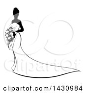 Clipart Of A Silhouetted Black And White Bride In A Wedding Gown Royalty Free Vector Illustration