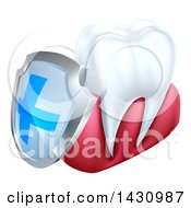 Poster, Art Print Of 3d White Tooth And Gums With A Blue And Silver Protective Dental Shield