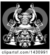 Clipart Of A Black And White Samurai Mask On Black Royalty Free Vector Illustration by AtStockIllustration