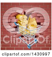 Poster, Art Print Of Shopping Cart And Sale Crashing Through A 3d Red Brick Wall