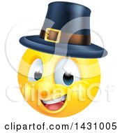 Poster, Art Print Of Cartoon Yellow Pilgrim Smiley Face Emoji Emoticon
