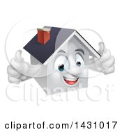 Cartoon Happy White Home Character Giving Two Thumbs Up