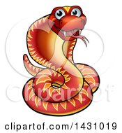 Clipart Of A Cartoon Happy Red Cobra Snake Royalty Free Vector Illustration