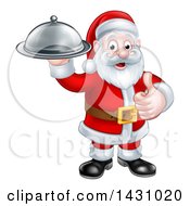 Poster, Art Print Of Christmas Santa Claus Holding A Cloche Platter And Giving A Thumb Up