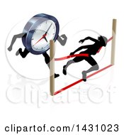 Poster, Art Print Of Silhouetted Woman Racing Against The Clock Sprinting Through A Finish Line