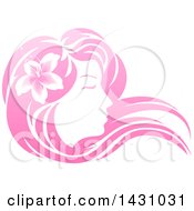 Gradient Pink Beatiful Womans Face In Profile With Long Hair And A Flower