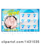 Clipart Of A Scratch And Win Lottery Card With A Pointing Finger Royalty Free Vector Illustration by AtStockIllustration