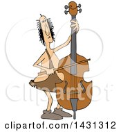 Clipart Of A Cartoon Caveman Musician Playing A Double Bass Royalty Free Vector Illustration