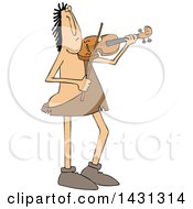 Cartoon Caveman Musician Playing A Violin Or Viola