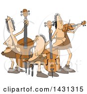 Poster, Art Print Of Cartoon Caveman Orchestra With A Double Bass Cello And Violin
