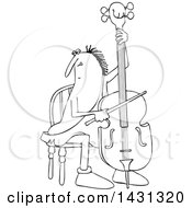 Poster, Art Print Of Cartoon Black And White Lineart Caveman Musician Playing A Cello