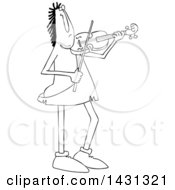 Clipart Of A Cartoon Black And White Lineart Caveman Musician Playing A Violin Or Viola Royalty Free Vector Illustration