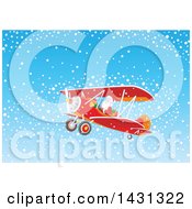 Poster, Art Print Of Scene Of Santa Claus Flying A Biplane In The Snow