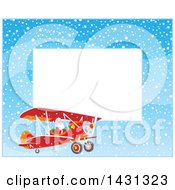 Poster, Art Print Of Horizontal Border Of Of Santa Claus Flying A Biplane In The Snow