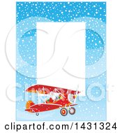 Poster, Art Print Of Vertical Border Of Of Santa Claus Flying A Biplane In The Snow