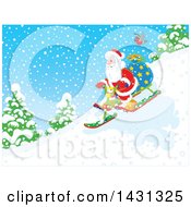 Poster, Art Print Of Scene Of Santa Claus Sledding Down A Hill In The Snow