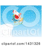 Poster, Art Print Of Scene Of Santa Claus Sledding Off Of A Cliff In The Snow