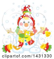 Poster, Art Print Of Happy Snowman With A Bell