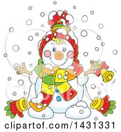Poster, Art Print Of Cartoon Happy Winter Snowman With A Bell