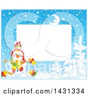 Poster, Art Print Of Horizontal Frame Of A Happy Winter Snowman With A Bell
