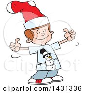 Poster, Art Print Of Cartoon Silly Caucasian Boy Giving Two Thumbs Up And Wearing A Christmas Stocking On His Head