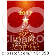 Poster, Art Print Of Gold Star And Spiral Christmas Tree With New Year 2017 Over Red