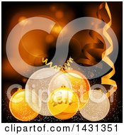 Clipart Of A New Year 2017 On Gold Baubles With Ribbons Over Flares Royalty Free Vector Illustration