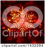 Poster, Art Print Of Sparkly Illuminated Golden Snowflake Over Red Bokeh Flares
