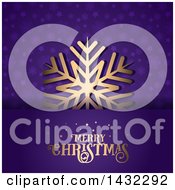 Clipart Of A Golden Snowflake And Merry Christmas Greetingon Purple Royalty Free Vector Illustration