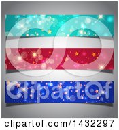 Clipart Of A Set Of Turquoise Red And Blue Starry Bokeh Flare Christmas Website Header Borders On Gray Royalty Free Vector Illustration