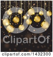 Poster, Art Print Of Christmas Background Of Supsended 3d Gold Christmas Baubles And Confetti