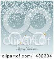 Poster, Art Print Of Merry Christmas Greeting Under 3d Transparent Glass Baubles And Snow