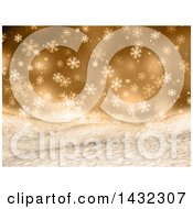 Poster, Art Print Of 3d Hilly Winter Landscape With Snowflakes On Gold