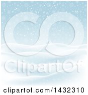 Clipart Of A 3d Hilly Winter Landscape With Snow Falling And Blue Sky Royalty Free Vector Illustration
