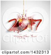Clipart Of A Happy New Year 2017 Greeting With A 3d Christmas Bauble And Red Splatter Royalty Free Vector Illustration