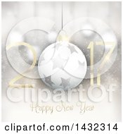 Clipart Of A Happy New Year 2017 Greeting With A 3d White Star Christmas Bauble Over Snowflakes Royalty Free Vector Illustration
