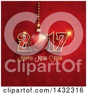 Clipart Of A Happy New Year 2017 Greeting With A 3d Christmas Bauble Over Red Snowflakes Royalty Free Vector Illustration