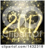 Clipart Of A Happy New Year 2017 Greeting In Gold Over Bokeh Flares Royalty Free Vector Illustration