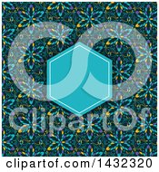 Poster, Art Print Of Kaleidoscope Floral Patterned Invite Background With A Blue Frame