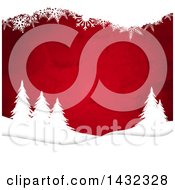 Clipart Of A Christmas Background Of Red Watercolor And White Silhouetted Snowflakes And Evergreen Trees Royalty Free Vector Illustration by KJ Pargeter